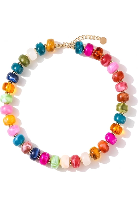 Colorful Beaded Necklace for Women Unique Resin Beads Choker Necklaces Boho Statement Chunky Necklace Summer Vacation Jewelry