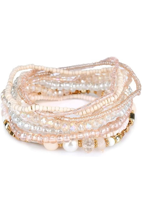 Colorful Bling Handmade Bohemian Multilayer Stackable Seed Beaded Bracelets for Women Bohemian Strand Bangle Statement Multicolor Jewelry