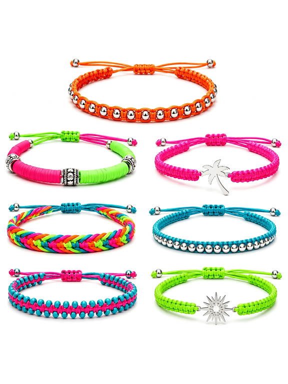 Colorful Braided Bracelets for Women, Boho Ankle Bracelets for Women & Macrame Bracelet Set. Summer Beach Bracelets with Braid Charms, Surfer Boho Bracelets