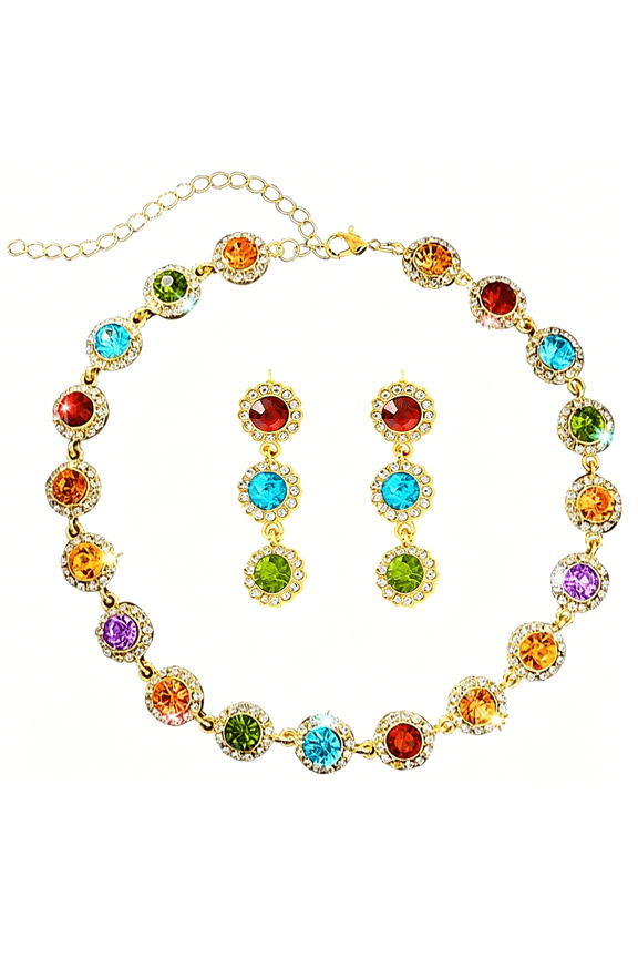 Colorful Crystal Choker Necklace Sparkly Rhinestone Chokers Necklaces Gold Chain Party Prom Neck Jewelry for Women Costume Jewelry Sets for Women