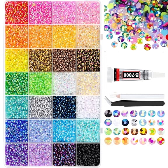 DESIGNICE Colorful Diy Resin Rhinestone Kit for Bedazzling,Professional Bedazzling Kit with 30,000 Colorful Resin Rhinestones And 1 B7000 Glue Tubes for Nail Art,Diy Crafts,And Jewelry Making