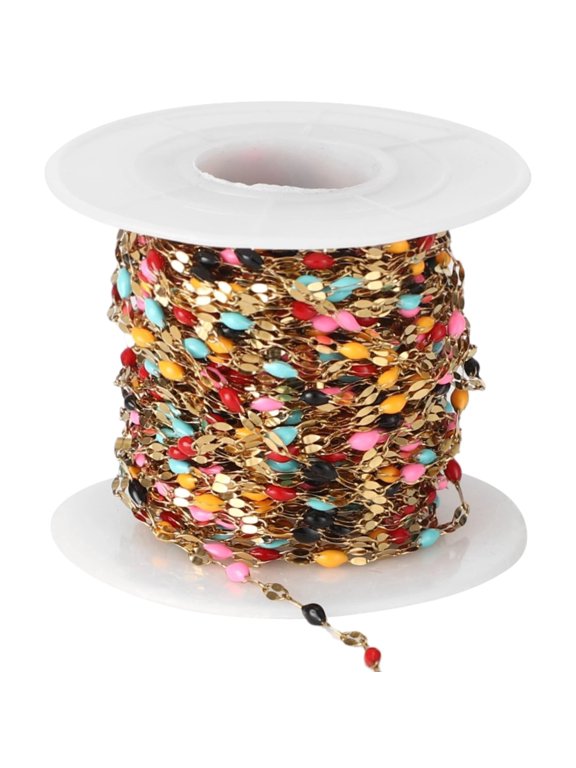Colorful Enamel Chain Roll, 32.8 ft Gold Plated Stainless Steel Enamel Lip Link Chain for DIY Jewelry Making, Handmade Craft Accessory for Earring, Necklace, Bracelet Personalized Creation