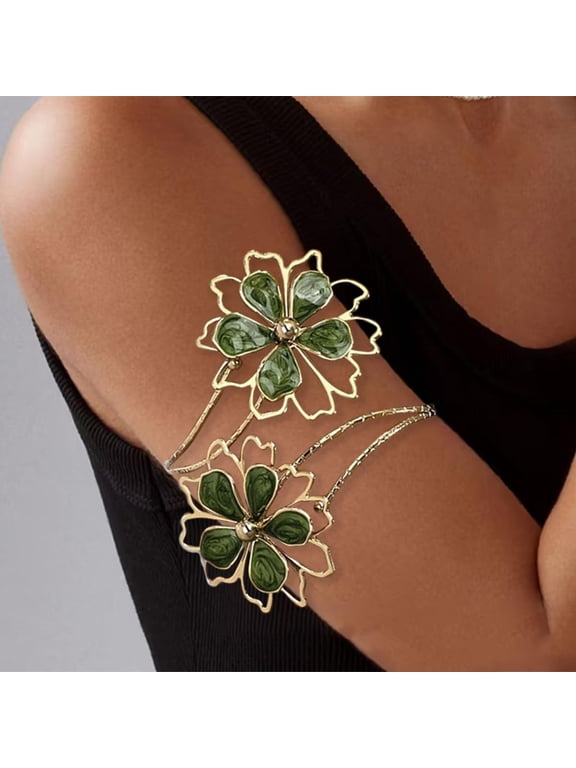 Colorful Flower Arm Cuff Bracelet for Women Adjustable Upper Arm Bangle Coil Swirl Armlet Armband Minimalist Upper Arm Cuff Summer Beach Jewelry Gifts Statement Party Jewelry