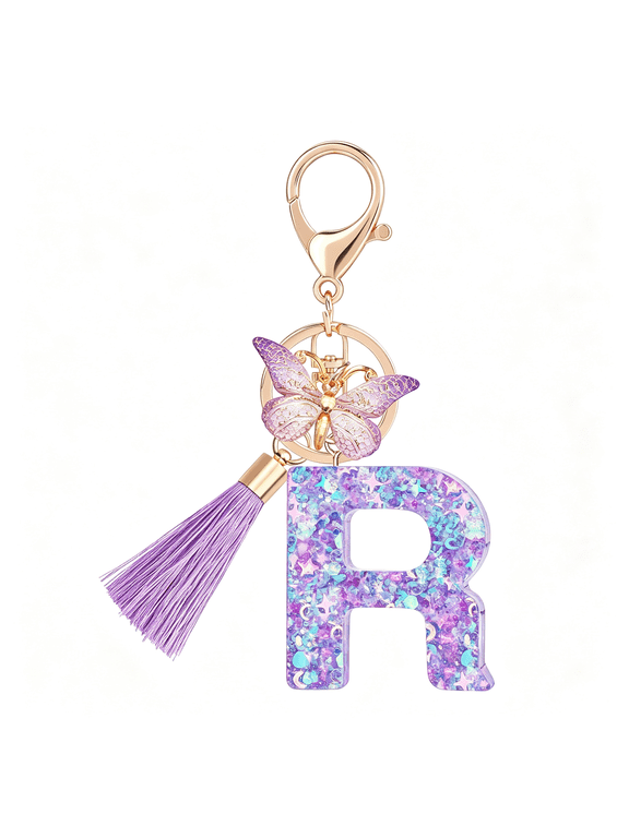 Colourful Cute Initial Letter Keychains for Women Girls with Tassel Butterfly,Charm for Purse Handbags Backpacks Cute Girly Stuff