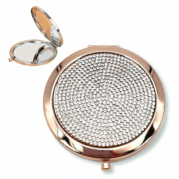 DESIGNICE Compact Mirror,Crystal Embedded Mini Mirror,Round Edge Fit Pocket Mirror,Style1
