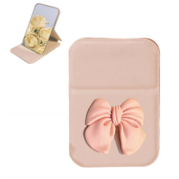 XIBUFE Compact Mirror,Foldable Stand-Up Bow-Knot Small Mirror for Purse,White2