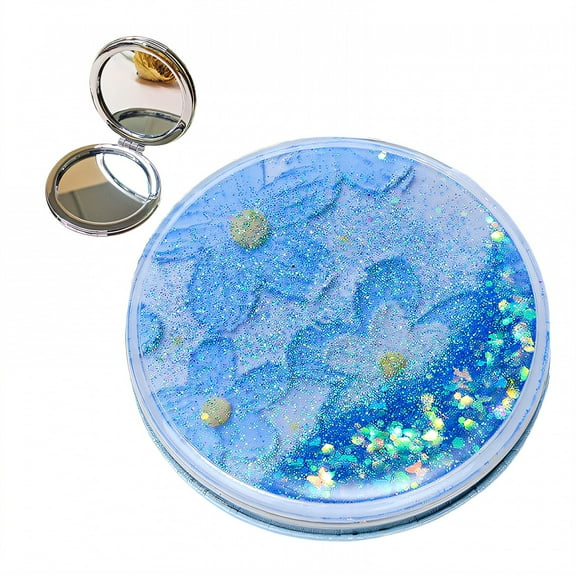 DESIGNICE Compact Mirror,Oil-Painted Floral Circle Compact Mirror Bulk,Refined Makeup Detail Small Mirror for Purse,Blue