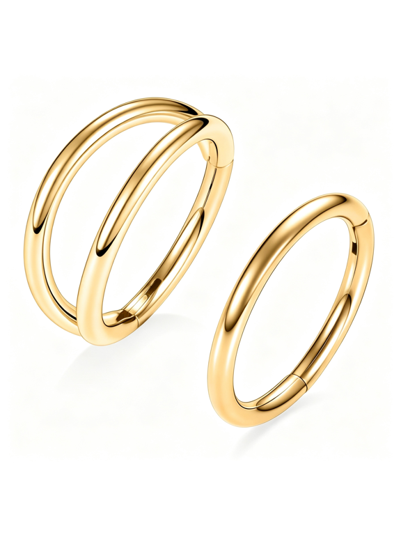 Conch Piercing Jewelry Double Hoop Nose Rings Rook Cartilage | 2Pcs Gold Silver 20G 18G 16G 316L Surgical Steel Hinged Segment Ring 6-12Mm Septum Lip Rings Daith Tragus Piercing