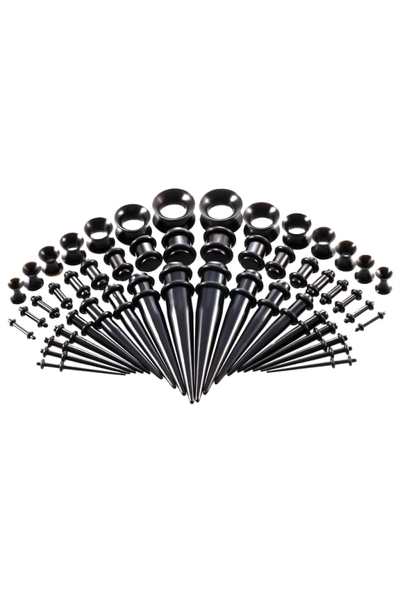 Cone Ear Expander for Ear Holes Black, 50 Pieces Ear Stretching Kit Acrylic Tapers and Plugs + Silicone Tunnels Ear Gauges Expander Set Body Piercing Jewelry