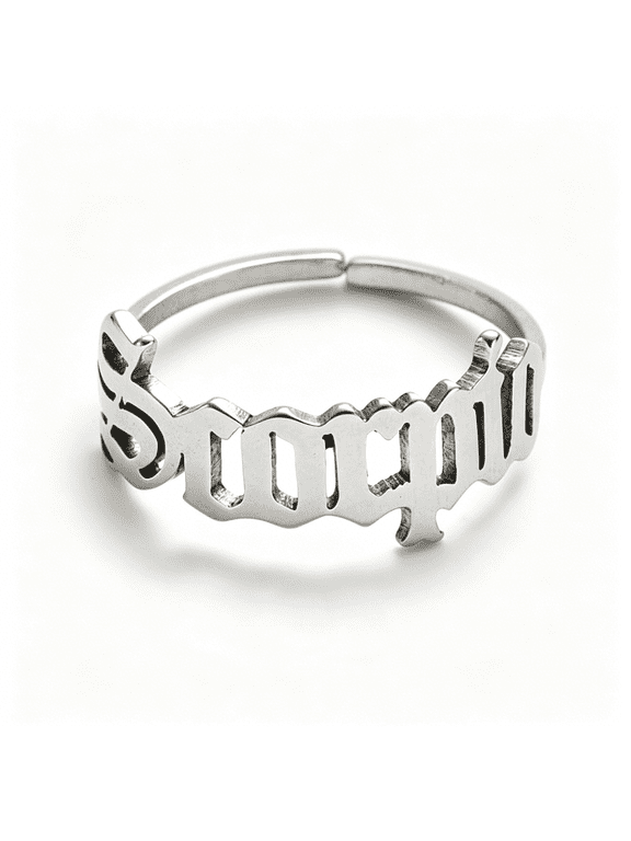 Constellation Rings for Women, 12 Zodiac Old English Letter Adjustable Stainless Steel Zodiac Sign Ring Horoscope Astrology Jewelry