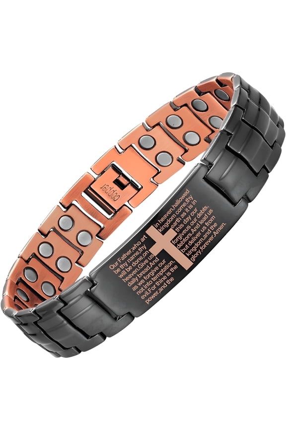 Copper Cross Magnetic Bracelet for Men - Adjustable Black Copper Jewelry Men Copper Magnetic Bracelet Cross