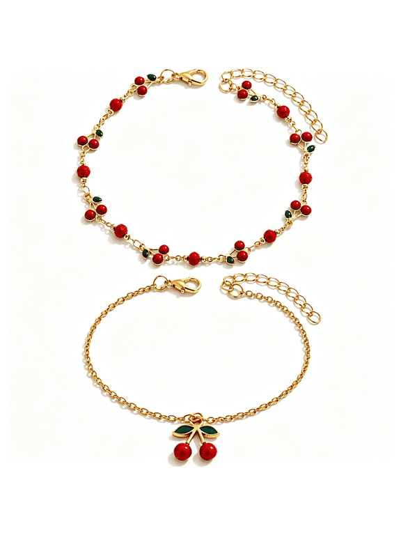 Copper Gold Indian Jingle Anklet for Women, Cherry Anklet Boho Vintage Adjustable Chain Ankle Bracelet with Bells, Summer Beach Party Jewelry