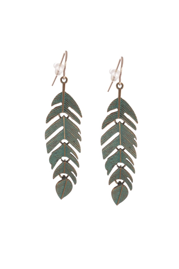 Copper Patina Leaf Drop Boho Statement Earrings,Rose Gold Ear Wires,Boho Earrings for Women Trendy