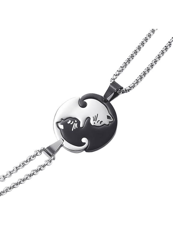 Couples Necklace,Black and White Cat Matching Necklace for Couples,Romantic Matching Necklace,Thoughtful BFF Necklace for 2,Round