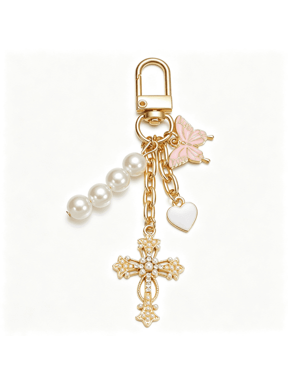 Cross Keychain Heart Butterfly Bag Charm Key Chain Accessories for Women Car Key Ring Bag Purse Cute Purse Charm