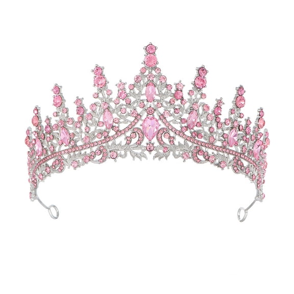 DESIGNICE Crown Alloy Crown for Wedding Princess Crown High Gloss Water Crystals Eco Electroplated Birthday Crown 5.9x2.75in,Silver,Pink