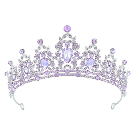DESIGNICE Crown Alloy Crystal Tiara Tiaras for Women Fashionable Smooth Finish Birthday Crown 6.1x2.2in,Purple