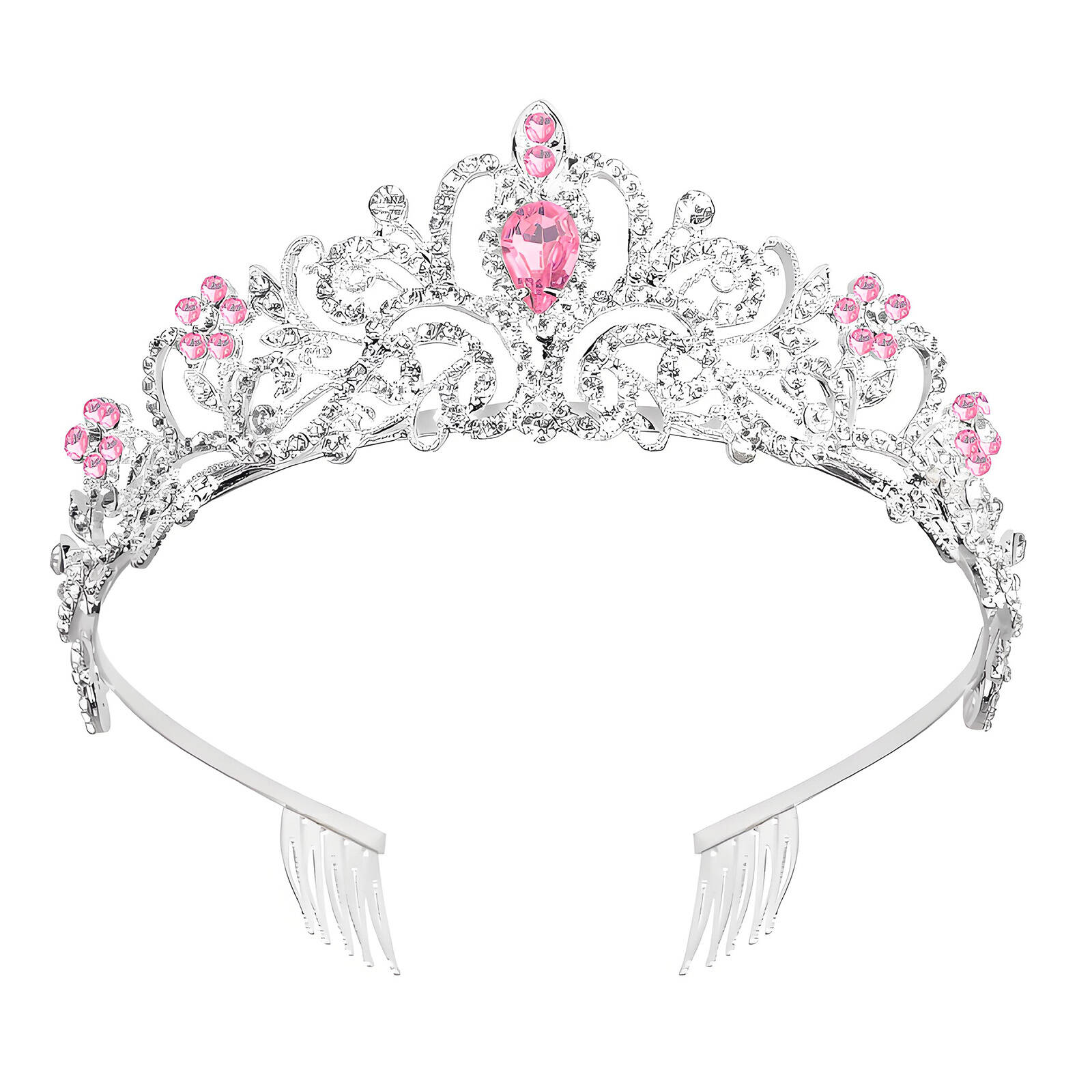 8x4cm Big Flower Princess Queen Crystal Side Tiara Headband Crown – Silver – Women