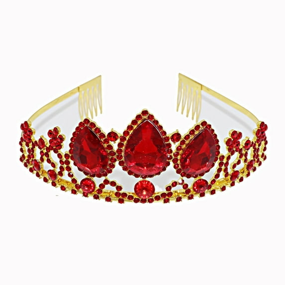 DESIGNICE Crown Crystal Rhinestone Kids Headband Princess Crown with Cute Large Crystals Birthday Crown 12.5x5cm,Gold,Red