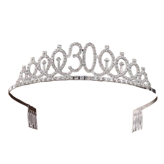 DESIGNICE Crown Crystal Rhinestone Wedding Headpiece Princess Crown Electroplating Creative Numbers with Comb Birthday Crown 12.5x5cm,Number30