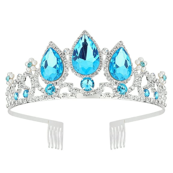 DESIGNICE Crown Sparkling Crystal Birthday Crown Kids Alloy Tiara Rhinestone Princess Crown 12.5x5cm,Silver,Blue