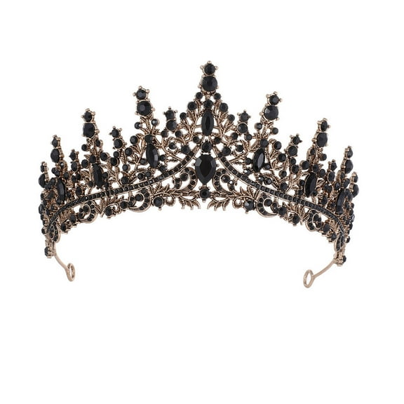 DESIGNICE Crown Wedding Party Tiara Birthday Crown Eco Electroplated Alloy Sparkling Crystals Princess Crown 5.9x2.75in,Gold,Black