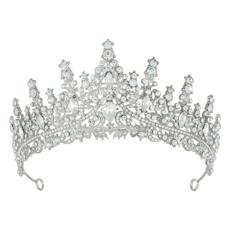 DESIGNICE Crown Wedding Party Tiara Birthday Crown Eco Electroplated Alloy Sparkling Crystals Princess Crown 5.9x2.75in,Silver,White