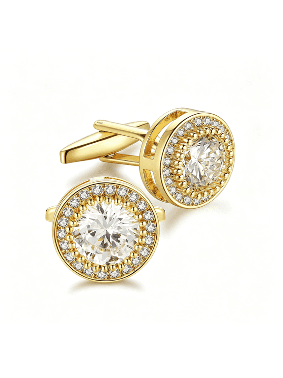 Crystal Cufflinks for Men Cz Cuff Links Sparkle Diamond Gold Ornate Cufflinks for Wedding Groom Best Man