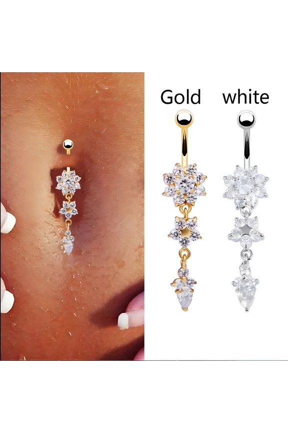 Crystal Flower Dangle Navel Belly Button Ring Bar Body Piercing Jewelry