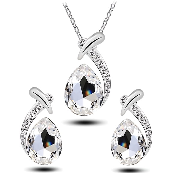 DESIGNICE Crystal Jewelry Set, Birthstone Pendant Necklace Drop Dangle Earrings for Women