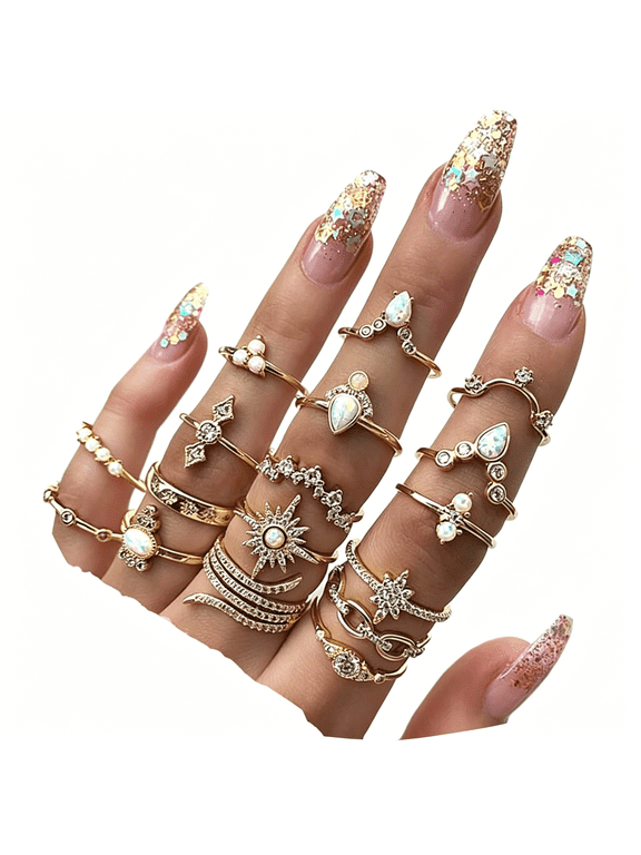 Crystal Kunckle Finger Ring Set Boho Stackable Rhinestone Gold Joint Nail Ring Anillo Set
