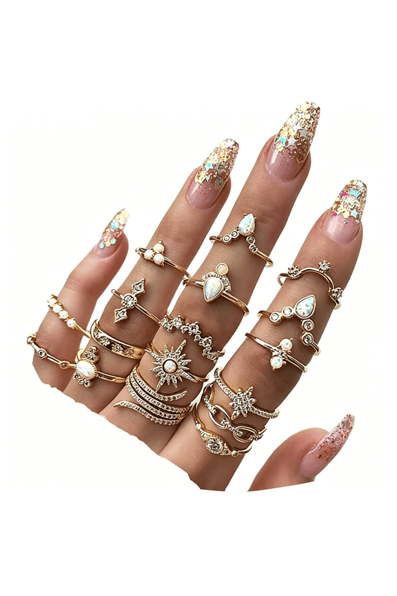 Crystal Kunckle Finger Ring Set Boho Stackable Rhinestone Gold Joint Nail Ring Anillo Set