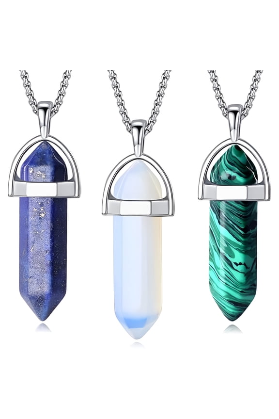 Crystal Necklace Healing Amethyst Black Obsidian Hexagonal Gemstone Pendant Necklace Spiritual Natural Reiki Quartz Tiger Eye Stone Point Jewelry