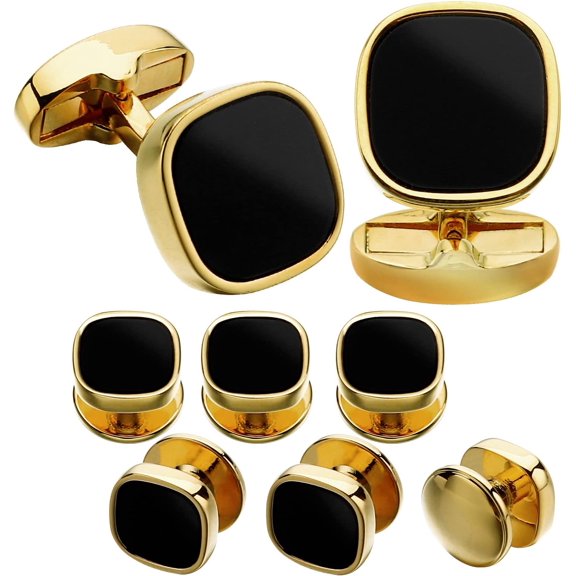 DESIGNICE Cufflinks and Studs for Men-Black Stone Mens Fashion Gun-Black Cufflinks and Tuxedo Shirt Studs Set for Regular Weeding Business Accessories