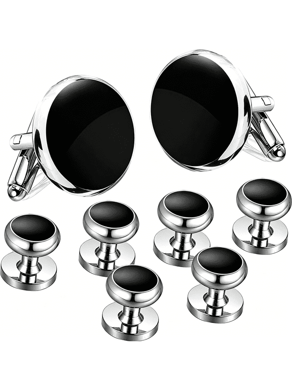 Cufflinks for Men, Tuxedo Studs and Cufflinks Set, Classic Black Gold Cufflinks Luxury Box Gift Ideas for Mens
