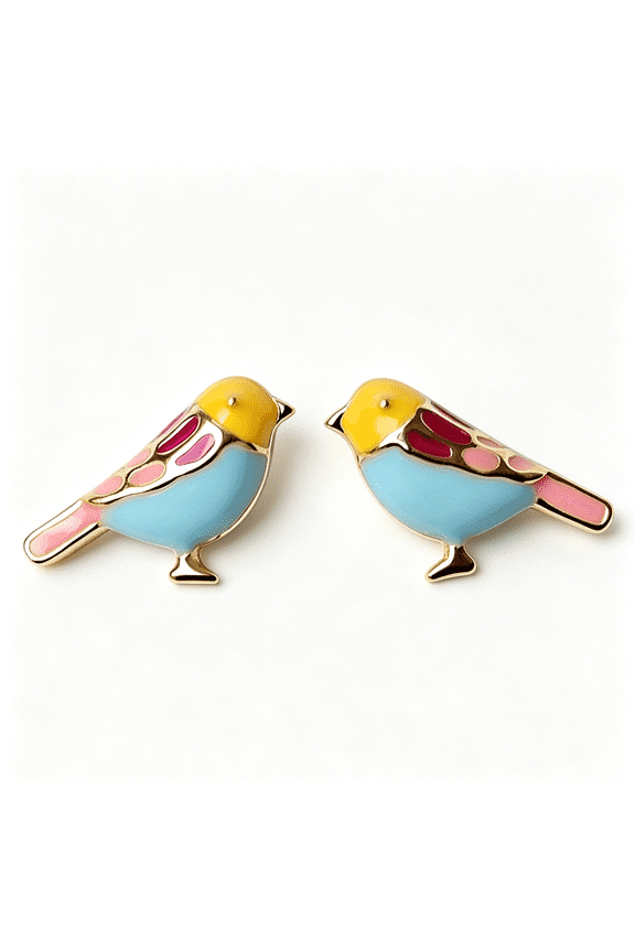 Cute Bird Stud Earrings for Women 14K Gold Plated Tiny Small Animal Pet Enameled Blue Yellow Pink Feather Birds Stud Earrings Dainty Jewelry Gift