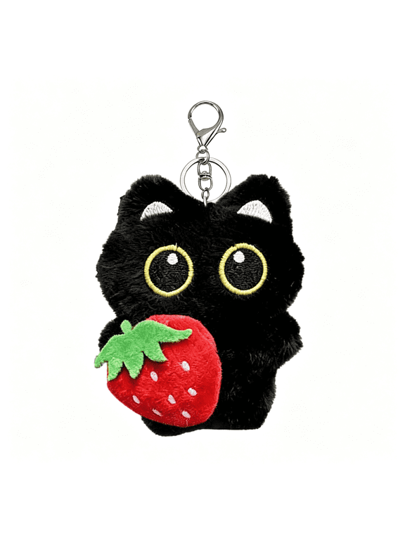 Cute Black Cat Plush Bag Charm for Backpack,Kawaii Cat Car Keyring Purse Charms Decoration for Women Girls Plush Keychain