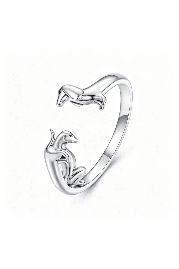 Cute Dachshund Open Rings Sterling Silver Puppy Dog Adjustable Rings for Women Animal Weiner Stacking Rings Statement Rings Fine Jewelry