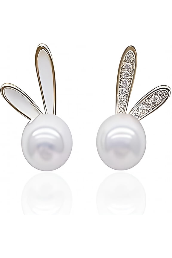Cute Easter Bunny Earrings for Women,Rabbit Pearl Stud Earrings for Prom Bunny Pearl Easter Present Accessories
