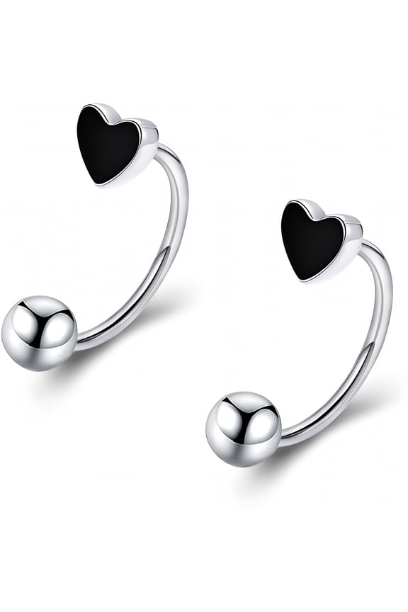 Cute Heart Snake Bite Jewelry, Lip Rings Snake Bites, Horseshoe Tragus Hoop Jewelry for Lip Piercing, Septum Daith Tragus Threaded Body Piercing Ring 8mm 10mm 12mm-2PCS Black 12mm