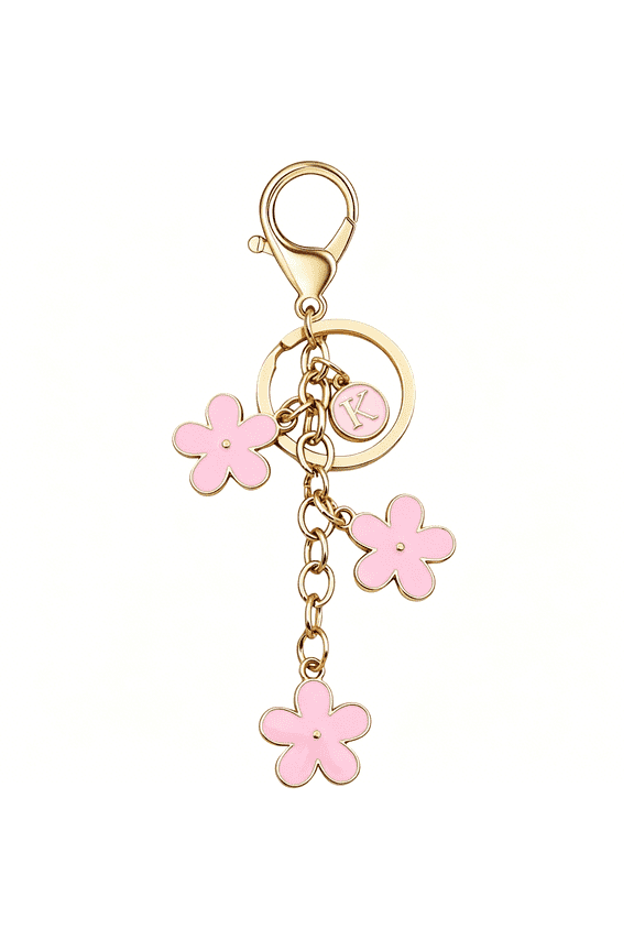Cute Initial Letter Keyring for Women Girls Flower Keychains for Handbag Backpack Pink Keychain
