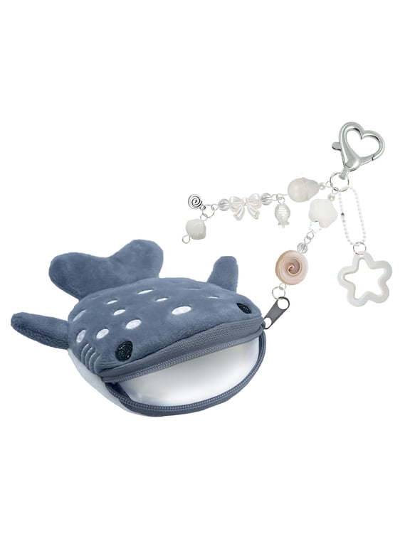 Cute Keychain Whale Shark Coin Purse Keychain Cute Plush Zipper Change Pouch,Kawaii Handmade Wallet for Women Adorable Cute Keychain