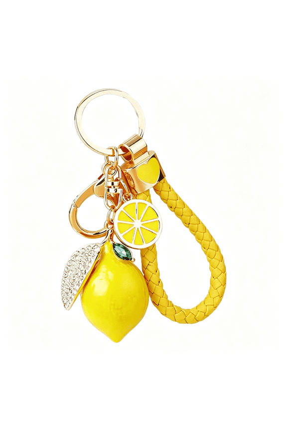 Cute Lemon Keychain Little Lemon Crystal Rhinestone Key Chain Fruit Keyring for Purse Bag Backpack Car Jewelry Gift for Women Men (Crystal Rhinestone Lemon Keychain Yellow)