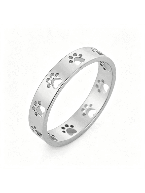Cute Paw Print Stacking Rings for Women Men Stainless Steel Pet Lover Ring Dainty Puppy Dog Cat Band Minimalist Promise Engagement Jewelry Comfort Fit Animal Themed for Couples Friends
