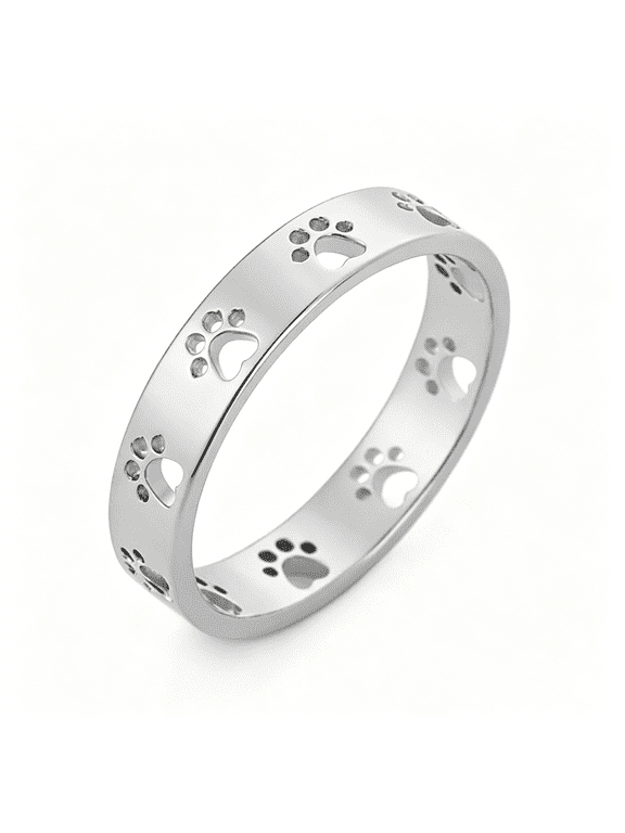 Cute Paw Print Stacking Rings for Women Men Stainless Steel Pet Lover Ring Dainty Puppy Dog Cat Band Minimalist Promise Engagement Jewelry Comfort Fit Animal Themed for Couples Friends