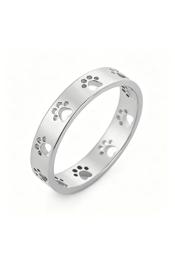 Cute Paw Print Stacking Rings for Women Men Stainless Steel Pet Lover Ring Dainty Puppy Dog Cat Band Minimalist Promise Engagement Jewelry Comfort Fit Animal Themed for Couples Friends