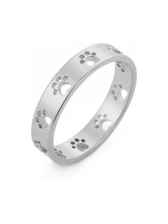 Cute Paw Print Stacking Rings for Women Men Stainless Steel Pet Lover Ring Dainty Puppy Dog Cat Band Minimalist Promise Engagement Jewelry Comfort Fit Animal Themed for Couples Friends