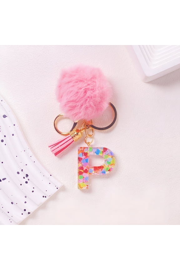 Cute Pink Key Chains for Women Girls, Initial Letter Keychains with Tassel, Charms for Key Purse Handbags Backpacks