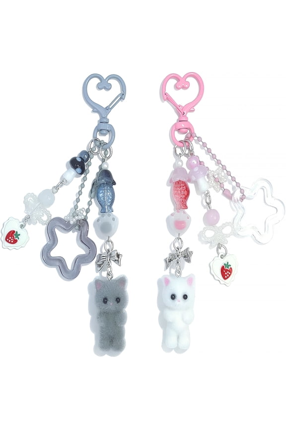 Cute Pink Keychain,Fuzzy Cat Keychain Stylish Keychains Accessories
