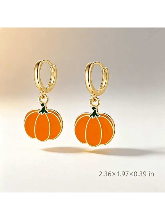 Cute Pumpkin Small Hoop Earrings for Women Dainty Minimalist,Gold-tone Halloween Thanksgiving Holiday Huggie Hoops Dangle Drop Earring Fashion Jewelry, fall earrings for women